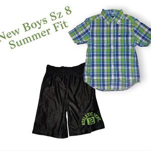 💕5/$18 Boy's Wranglers Collard Polo Shirt Sz.8M & Athletic Shorts Set